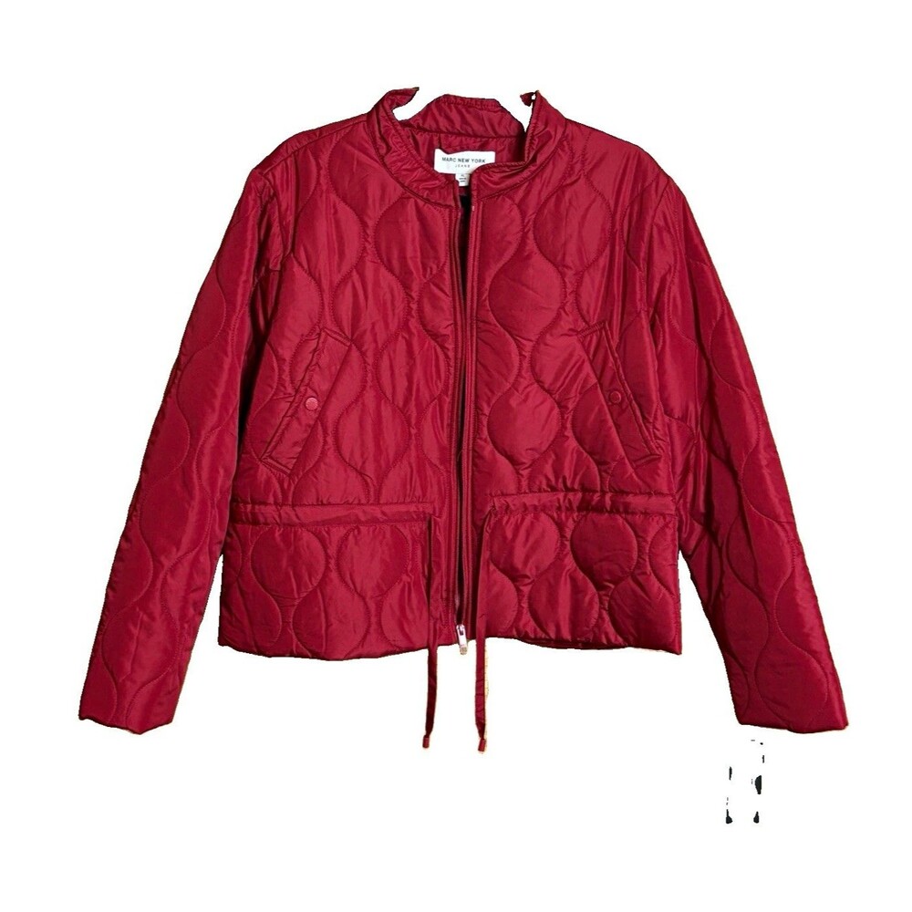 Marc New York Jeans Women's Full Zip Quilted Jacket Red XL Drawstring Waist